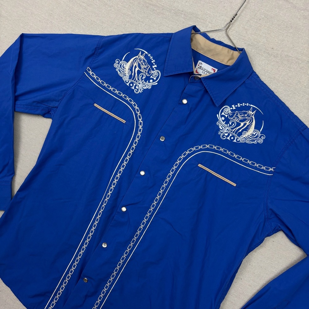 Ace of Diamond Smile Pocket Western Shirt Mens‎ XL Blue Pearl Snap Embroidery